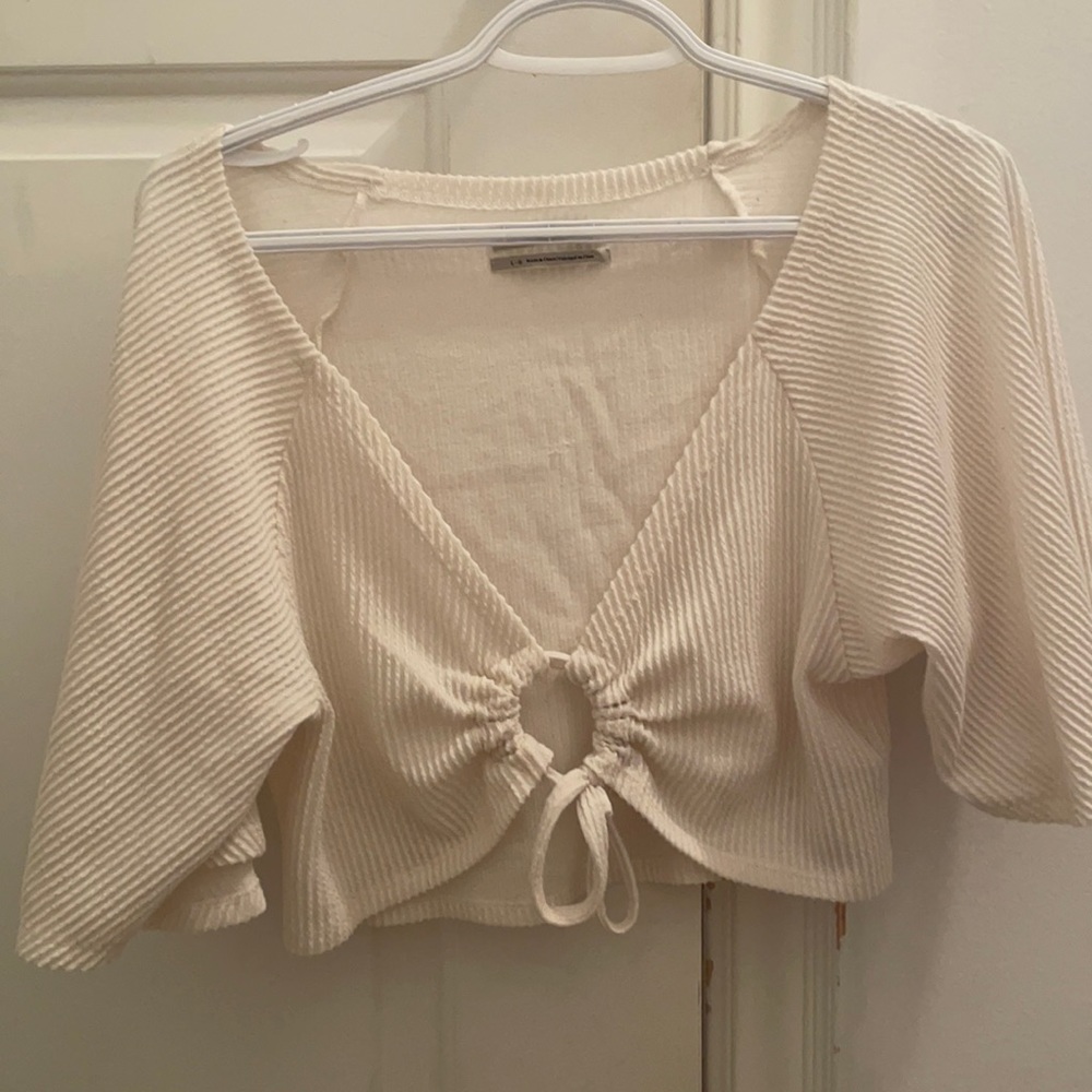 Urban Outfitters Cream front tie crop top